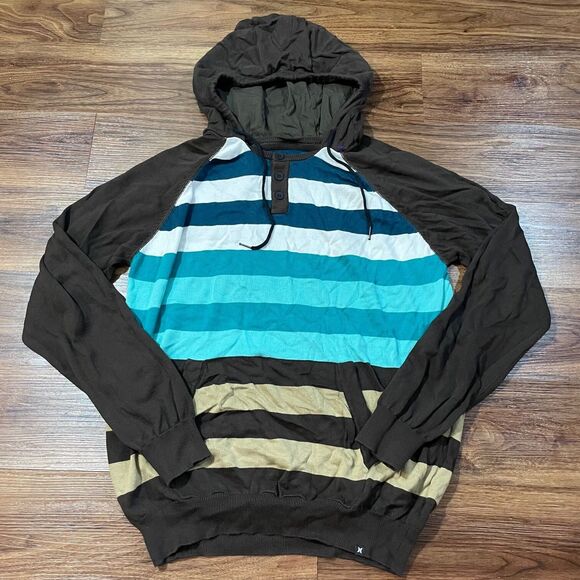 Hurley Other - Hurley Sweatshirt Long Sleeve Stripe Blue Drawstring Button Cotton Hoodie Men XL